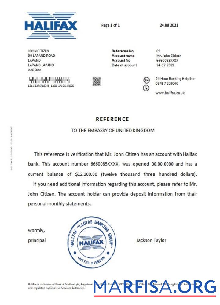 Blank United Kingdom Halifax reference real example